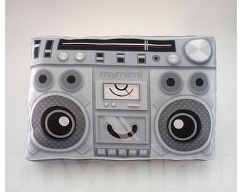 Boombox Pillow: 80s Music Throw Cushion - Dorm Decor (9x6")