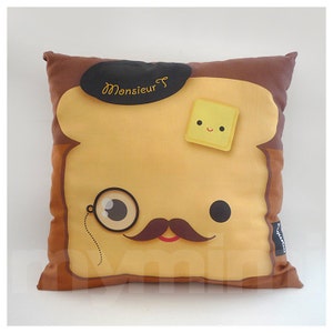 12 x 12" Decorative Pillow, Toast Pillow, French Toast, Breakfast, Mustache Pillow, Cotton Pillow, Throw Pillow, Kawaii Pillow, Kids Cushion