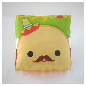 Decorative Pillow, Taco Pillow, Sombrero Pillow, Mexican Food, Throw Pillow, Kawaii, Cushion, Room Decor, Childrens Toys, 7 x 7 image 1