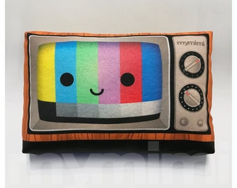 Decorative Pillow, TV Pillow, Vintage Television, Retro, 80's, Rainbow, Geekery, Cushion, Kawaii, Room Decor, Dorm, Movie Night Toys, 9 x 6"