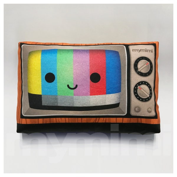 Decorative Pillow, TV Pillow, Vintage Television, Retro, 80's, Rainbow, Geekery, Cushion, Kawaii, Room Decor, Dorm, Movie Night Toys, 9 x 6"