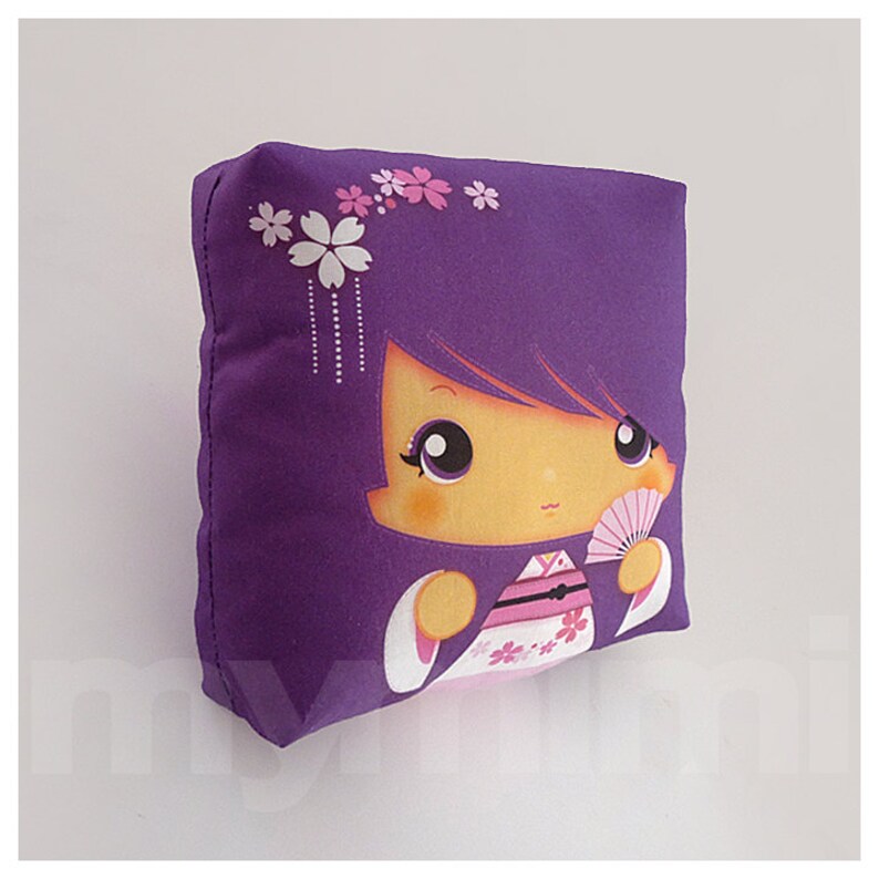 Kawaii Girl Girls Pillow Geisha Pillow Purple Pillow Etsy