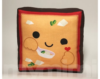 Kawaii Miso Soup Pillow: Japanese Food Plush, Room Decor (7x7")