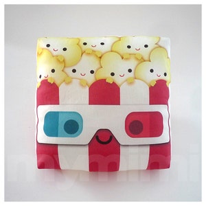 Decorative Pillow, Popcorn Pillow, Geek Pillow, 3D Glasses, Movie Night, Red and White, Kawaii, Cushion, Room Decor, Childrens Toys, 7 x 7"