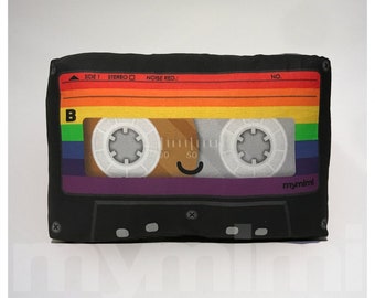 Mini Rainbow Cassette Tape Pillow, Vintage, Retro, Old School, 80's, Geekery, Dorm Room Decor, Toys, 9 x 6"