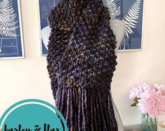 KNITTING PATTERN Smooshy Fringe Scarf PDF Chunky Knit Neck Warmer Oversized Knitted Scarf Instructions Instant Digital Knit Download