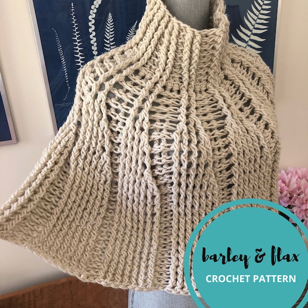 CROCHET PATTERN Poncho PDF Libby Reversible Capelet Cowl Neck Beginner's Chunky Capelet Instant Digital Download