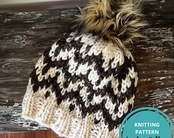 Fair Isle Hat Knitting Pattern: Bulky Yarn Chevron Beanie (PDF Digital Download)