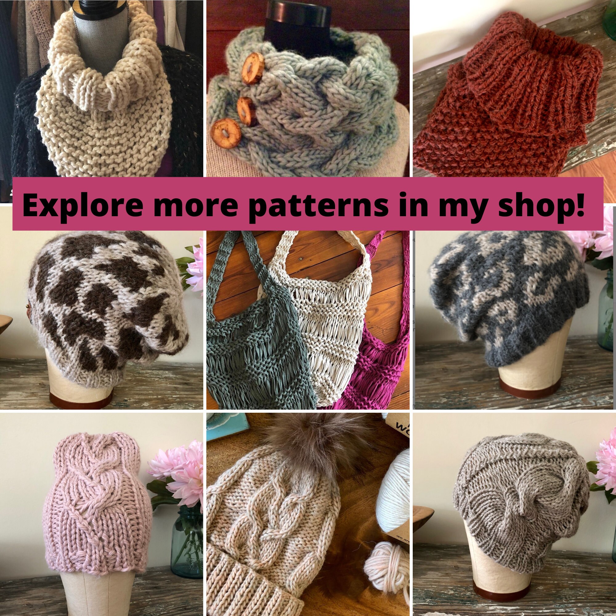 Chunky Knit Cable Hat Knitting Pattern: Chloe Slouch Beanie (PDF ...