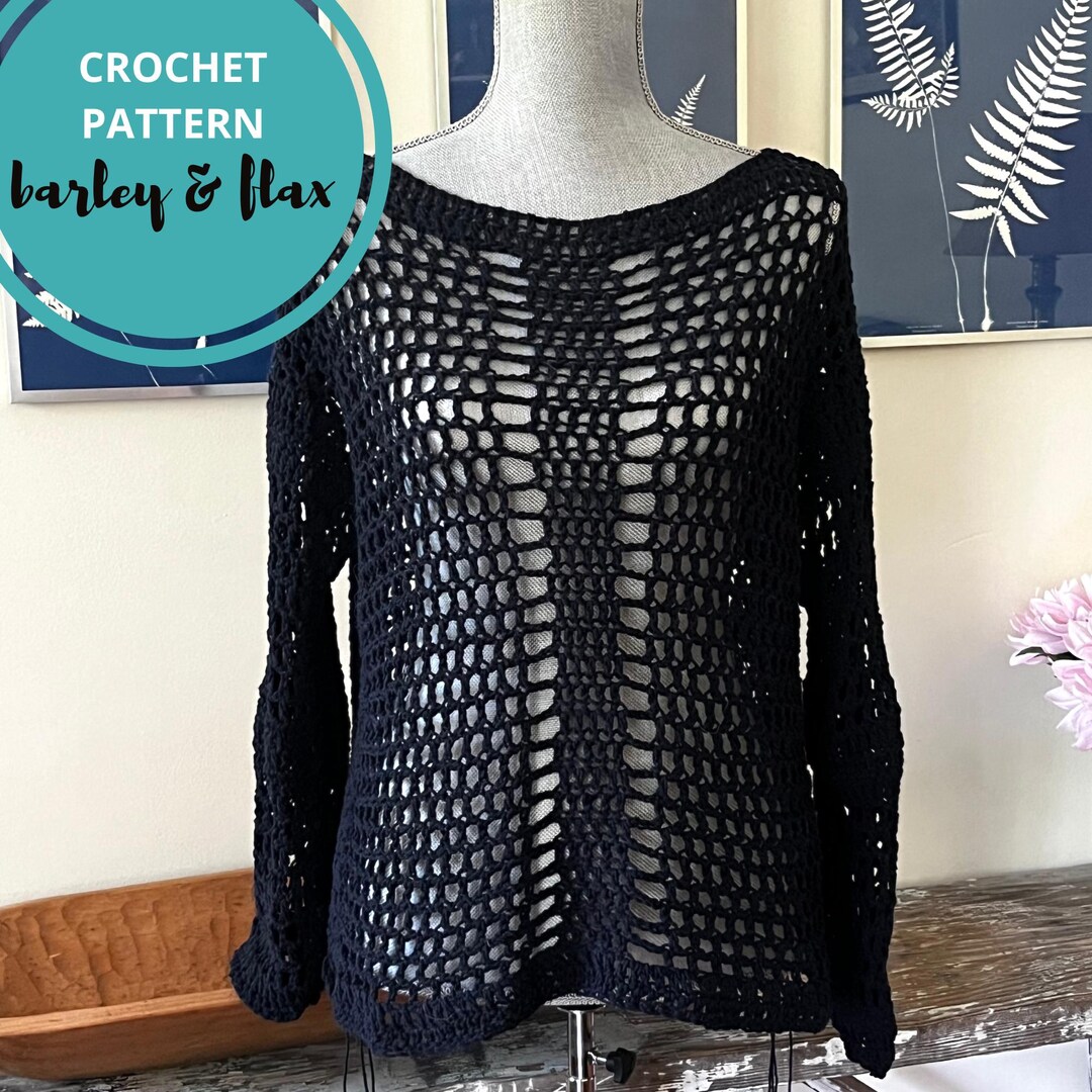 HOULENGS Donne Uncinetto Scava Fuori Cropped Top Maglia Manica Lunga Pullover Maglione Moda Spiaggia Vedere Attraverso Coperture Ups, nero, L
