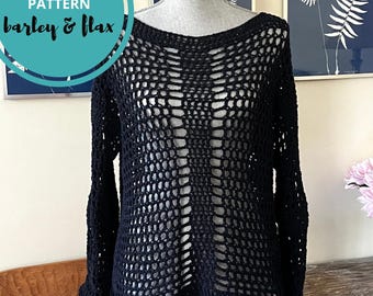 Crochet Pattern Mesh Sweater Tunic Top  Sweater Pattern Lace Summer Pullover Crochet Beach Coverup Pdf Instant Digital Download XS-5X