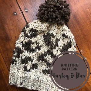 KNITTING PATTERN Animal Attraction Leopard Print Pompom Bulky Hat for Women PDF Chunky Knit Instructions Instant Download