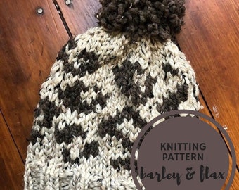 Knitting Pattern Animal Attraction Leopard Print Pompom Bulky Hat for Women PDF Chunky Knit Instructions Instant Download