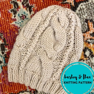 KNITTING PATTERN Chunky Cable Hat PDF Knitted Katie Cabled Toque Instructions Instant Download for Knit Beanie