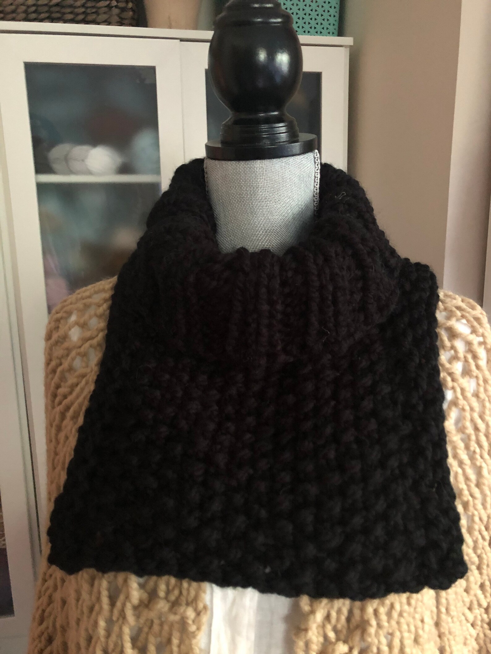 Black Chunky Knit Cowl Dickie Folded Turtleneck Neck Warmer - Etsy
