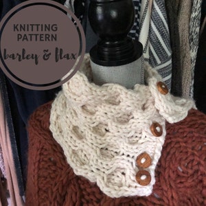 Knitting Pattern Aran Cable Cowl Honey Twist Neck Warmer PDF Chunky Knitted Cabled Neckwarmer with Buttons Instructions Instant Download