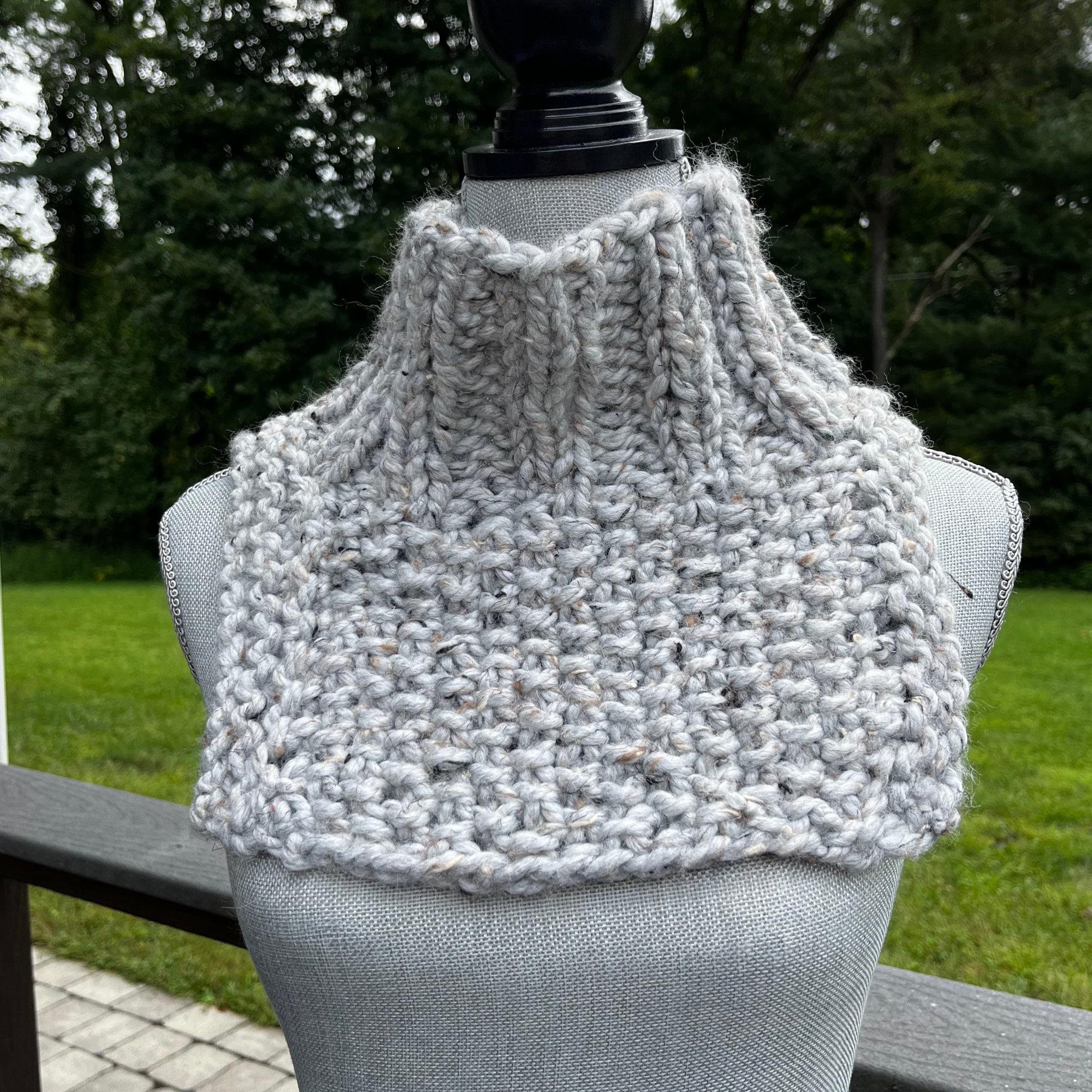 Gray Tweed Chunky Knit Cowl Dickie Mock Turtleneck Neck Warmer Slipover Dickey
