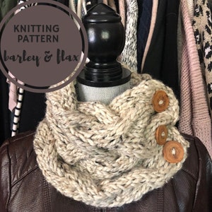 Knitting Pattern Winterwalk Cowl PDF Chunky Knit Aran Cable Bulky Neckwarmer for Women Instructions Instant Digital Download