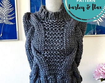 KNITTING PATTERN Warrior Slipover Cable Vest Bulky Boho Cabled Pullover with Side Laces Ties PDF Instructions Instant Digital Download