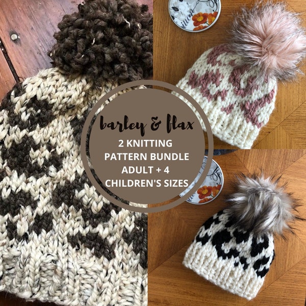 KNITTING PATTERN Bundle Animal Attraction Leopard Print Hat 2 Patterns for all sizes Adults + Children Chunky Knit Hats Animal Print Toques