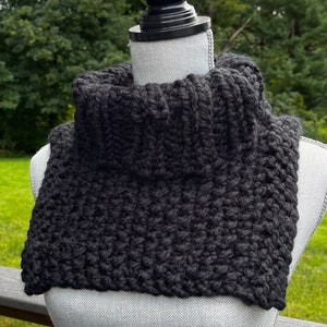 Black Chunky Knit Cowl Dickie Folded Turtleneck Knitted Dickey Neck Warmer Slipover