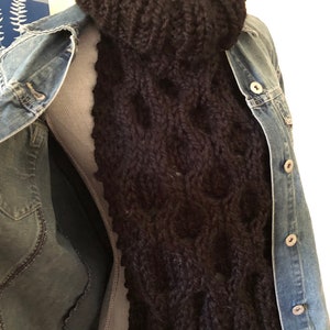 Black Chunky Knit Dickie Folded Aran Honeycomb Cable Turtleneck Neck Warmer Slipover Dickey