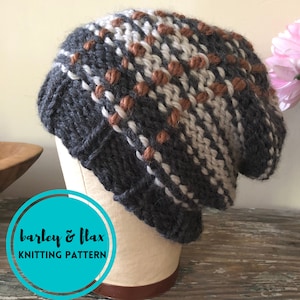 Plaid Beanie Knitting Pattern: Bulky Knit Slouchy Hat (PDF Pattern)