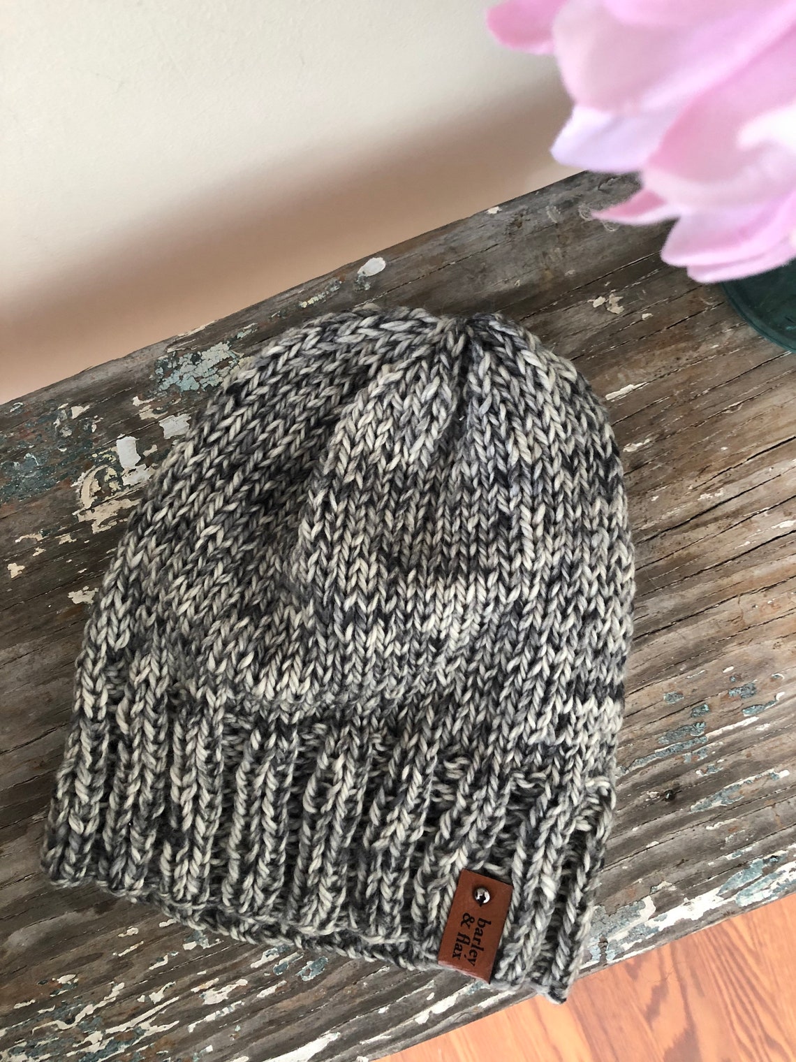 Salt and Pepper 100 Wool Aran Hand Knit Slouchy Knit Hat Etsy