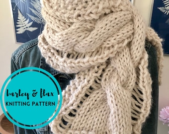 KNITTING PATTERN Boho Cable Scarf PDF Ripley Chunky Knitted Neck Warmer Instructions Instant Digital Download Knit Dropped Stitches