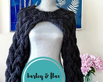 KNITTING PATTERN Braided Cable Shrug Chunky Sleeve Bulky Boho Cabled Bolero PDF Chunky Shrugs Instructions Instant Digital Download