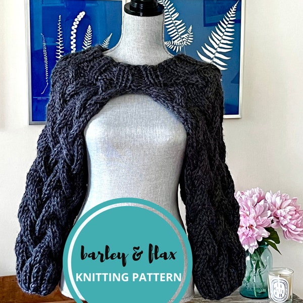 KNITTING PATTERN Braided Cable Shrug Chunky Sleeve Bulky Boho Cabled Bolero PDF Chunky Shrugs Instructions Instant Digital Download