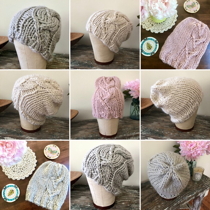 Chunky Knit Cable Hat Knitting Pattern: Chloe Slouch Beanie (PDF ...