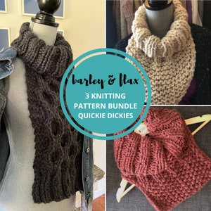 KNITTING PATTERN Bundle Team Turtleneck Honeycomb Dickie Cowl Knollwood Neck Warmer 3 Bulky Chunky Knit Patterns