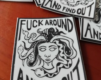 Fuck around and find out Hand Carving Block Print Stickers