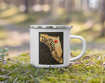 Sunshine State Florida Hand Carved Art Enamel Mug