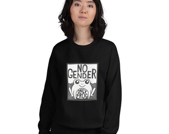 No Gender Only Frog Non-binary Enby Agender Hand carved art Unisex Sweatshirt