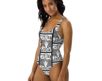 Come on In the Water's Fine Hand Carved Art Print One-Piece Swimsuit
