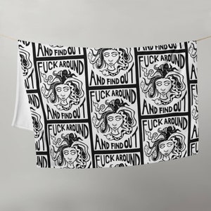 Fuck Around and Find Out Hand Carved Art Print Throw Blanket Cozy AF image 4