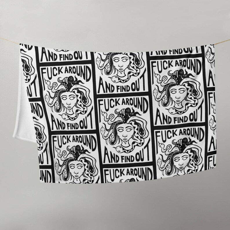 Fuck Around and Find Out Hand Carved Art Print Throw Blanket Cozy AF image 4