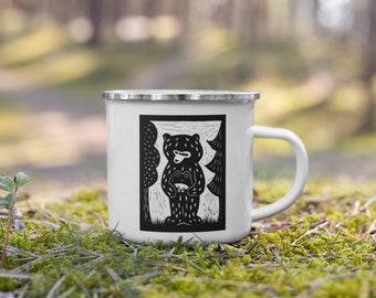 Bear and Frog are Friends Camping Woodsy Hiking Enamel Mug for Outdoors Active Gift