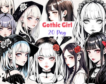 Aquarell Gothic Girl Clipart - 20 PNG Set