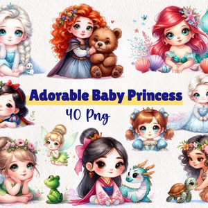 Acquerello adorabile bambina principessa Clipart / illustrazioni principessa carina / download digitale / Baby Shower Decor / Nursery Wall Art