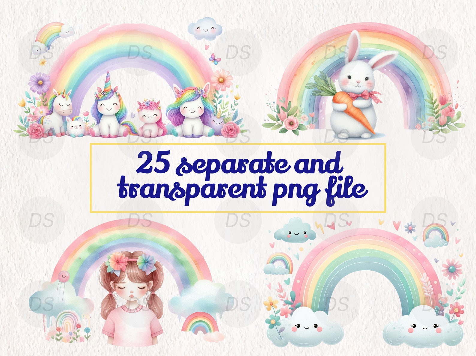 Watercolor Pastel Rainbow Clipart – 25 PNG Set - Etsy