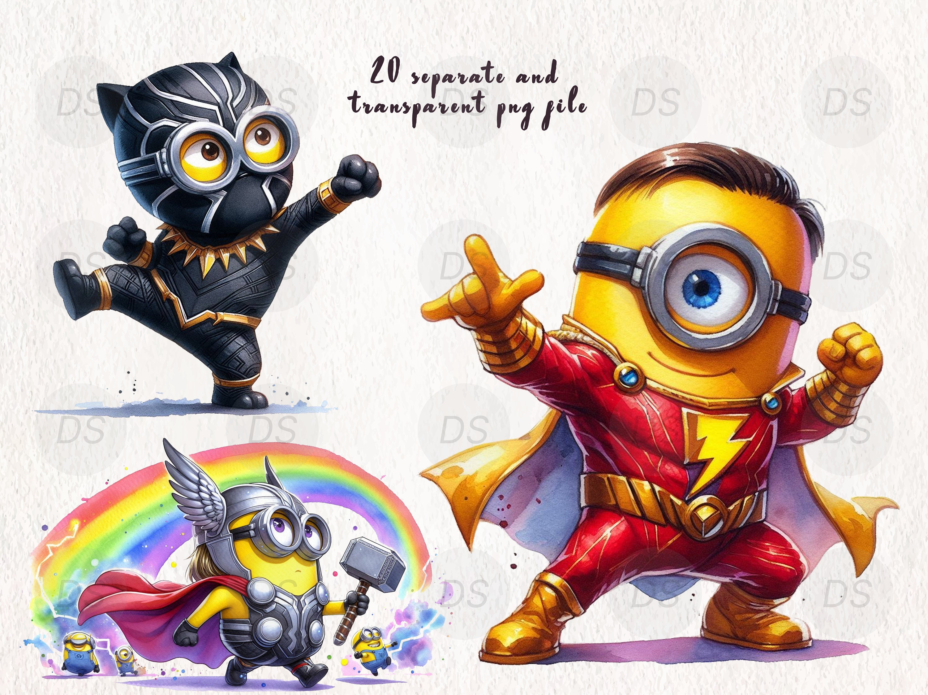 Watercolor Minion Heroes Clipart | Cute Superhero Minion Clipart Bundle ...