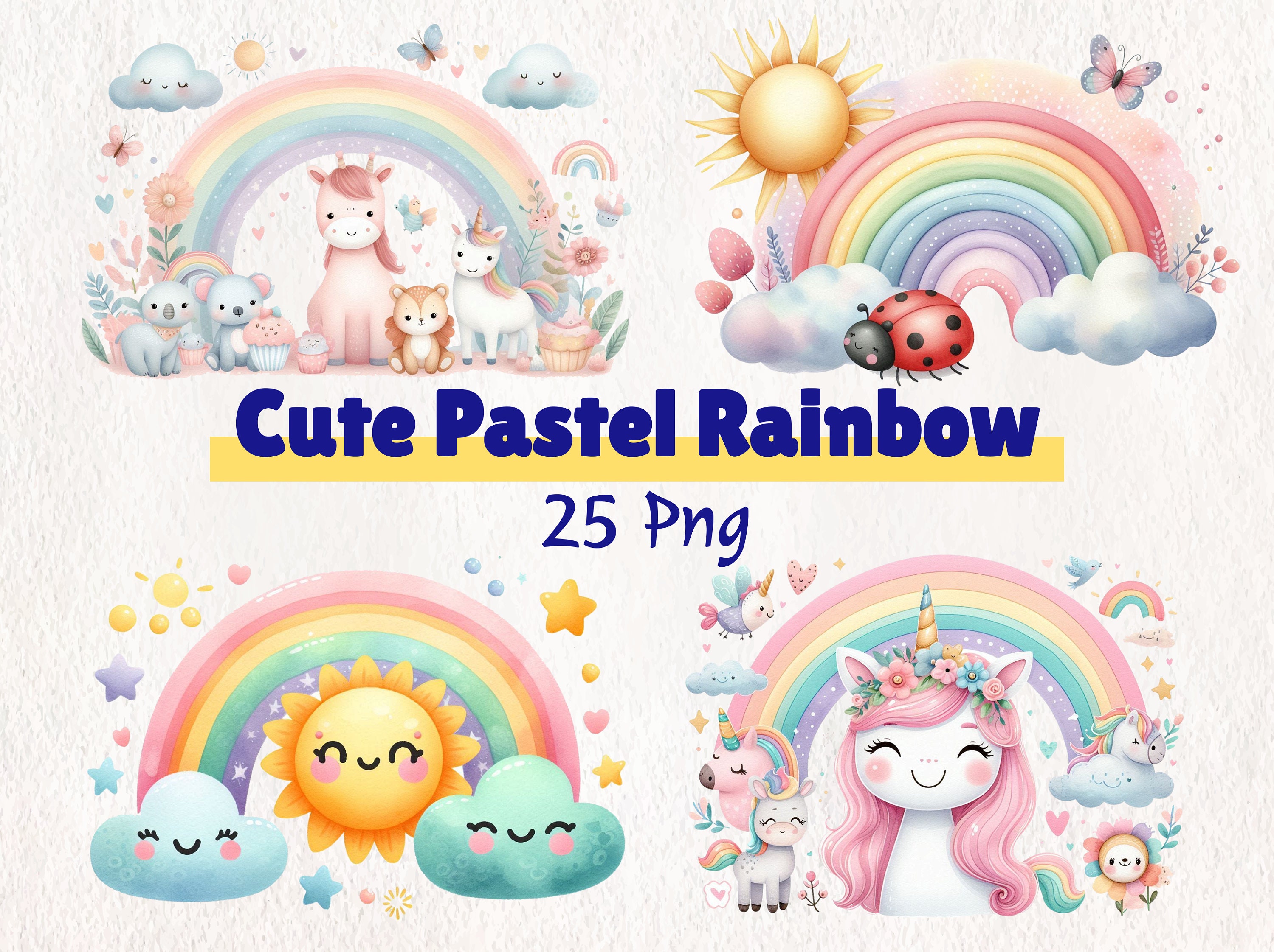 Watercolor Pastel Rainbow Clipart – 25 PNG Set - Etsy