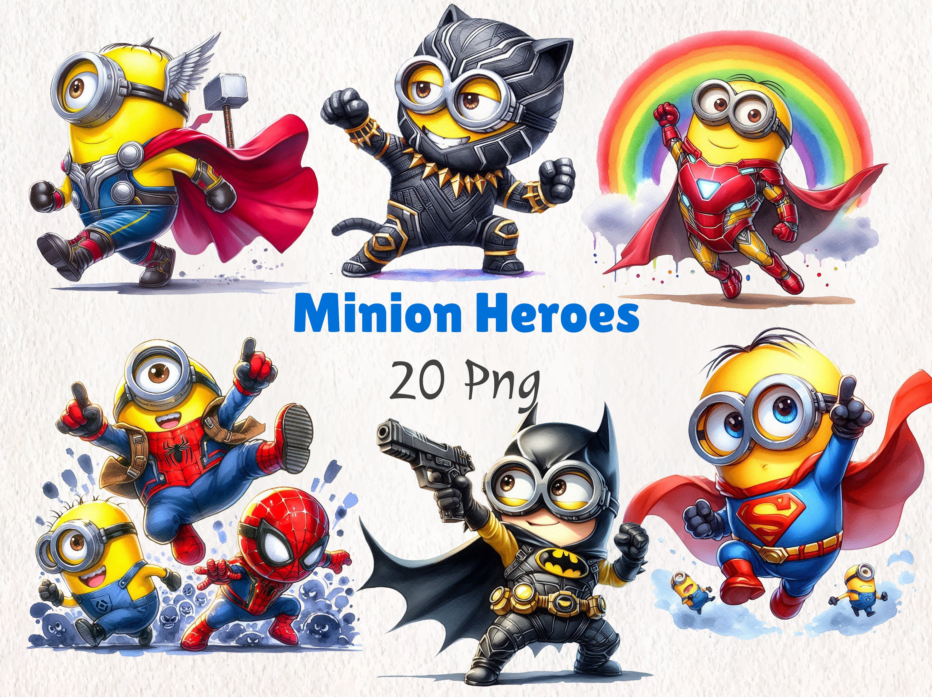 Watercolor Minion Heroes Clipart | Cute Superhero Minion Clipart Bundle ...