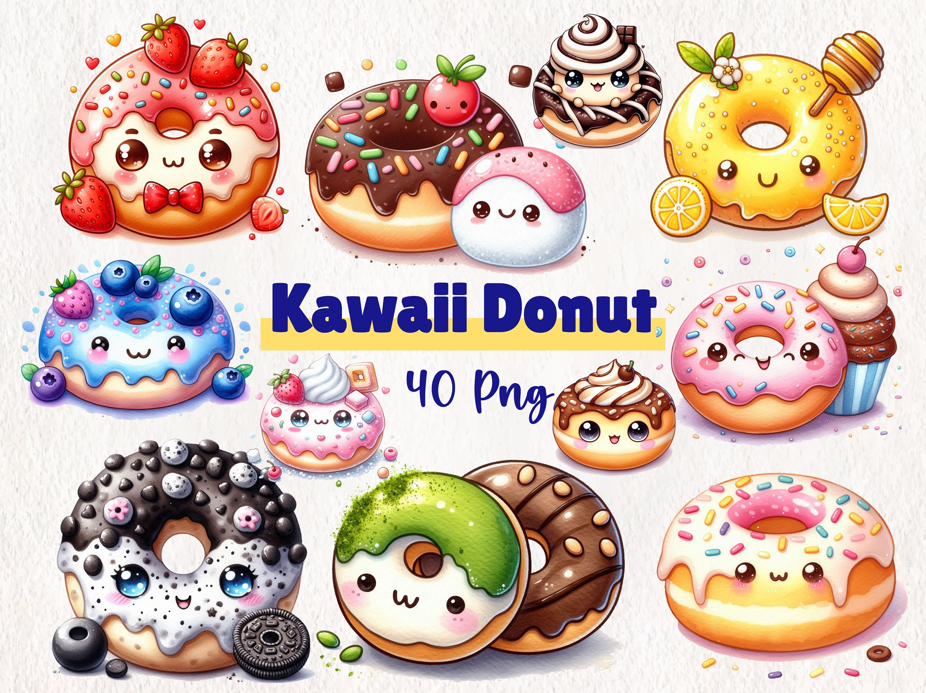Aquarell Kawaii Donut Clipart | Niedliche Donut Digitale Illustrationen |  Süße Dessert Grafiken | Pastell Donut Kunst | 40 PNG Sofortdownload - Etsy  Österreich, image size:3000x2244