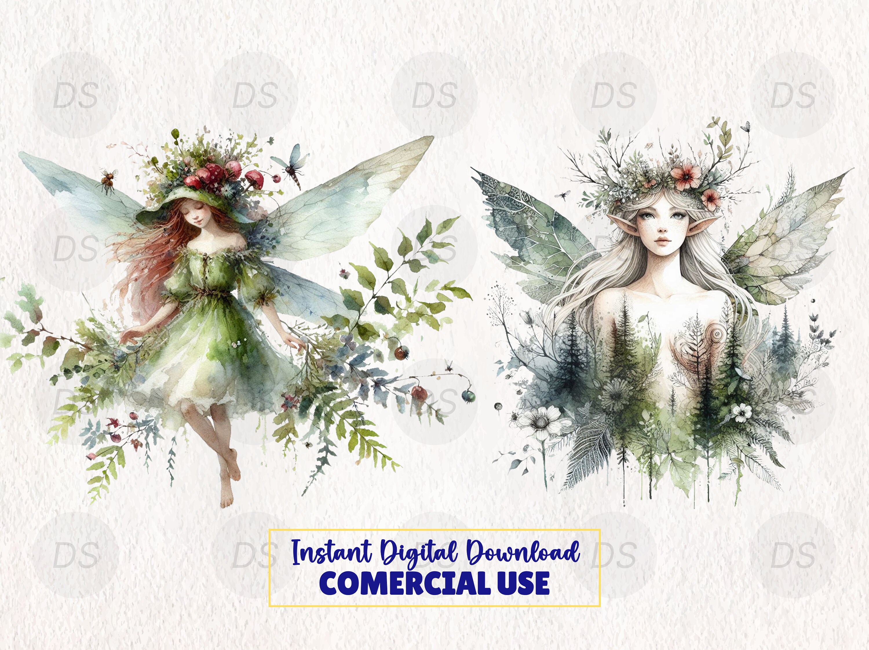 Watercolor Forest Fairy Clipart Commercial Use PNG Files 15 PNG Instant ...