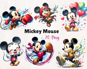 Watercolor Cute Mouse Character Clipart – 20 PNG Set
