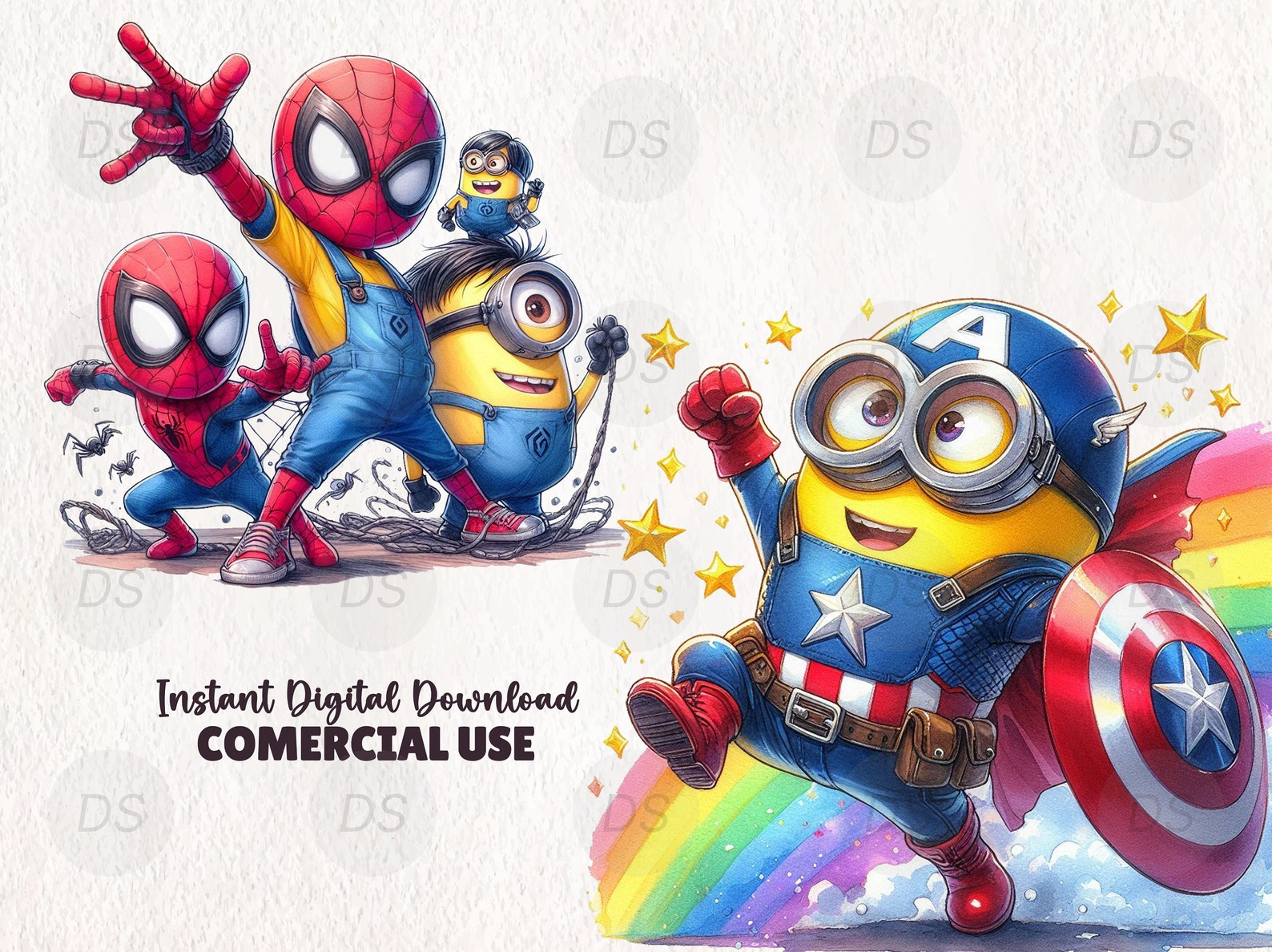 Watercolor Minion Heroes Clipart | Cute Superhero Minion Clipart Bundle ...
